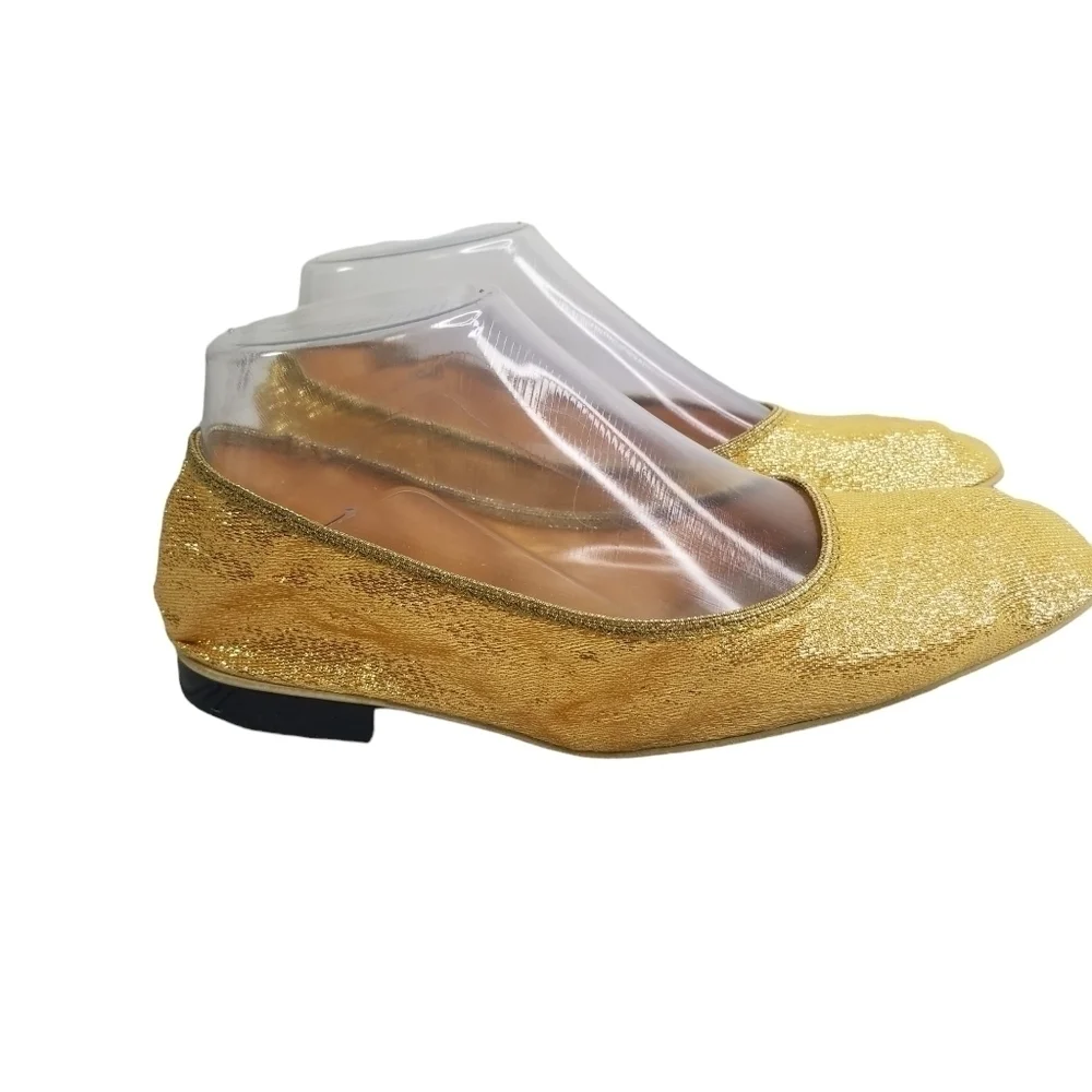 Vtg 60s 1960s Mcm Mod gold metallic lame mid century foldable flats